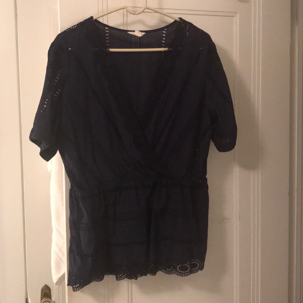 Navy eyelet top